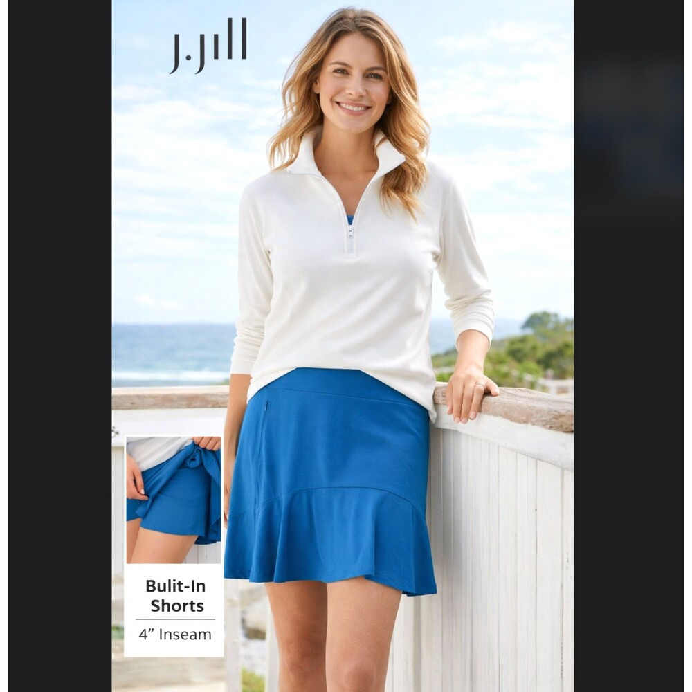 J Jill Fit Supreme Flounce Hem Skort Large Blue Active Skirt Stretch Golf Tennis